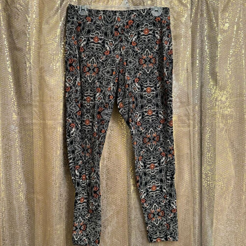 Torrid Black White Orange Floral Henna Fall Pattern Cotton‎ Leggings 1X 14-16